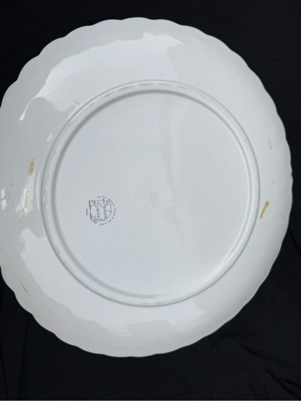 Salem Swirl White Ceramic Bone China Serving Platter with Teal Floral Accent USA